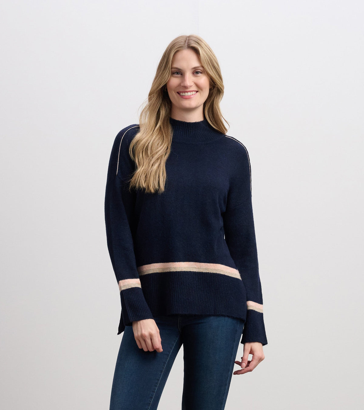 Mock Neck Sweater - Navy Stripe - Hatley Women