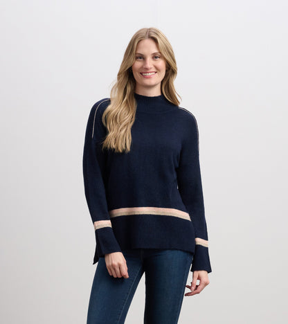 Mock Neck Sweater - Navy Stripe - Hatley Women