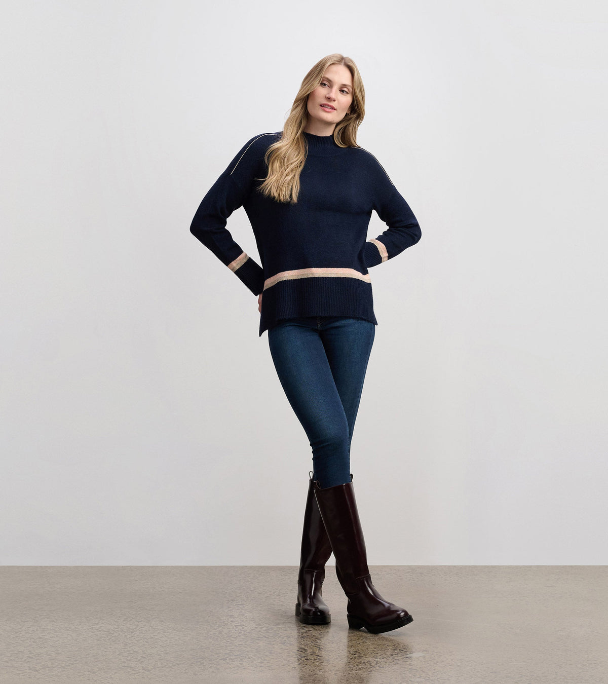 Mock Neck Sweater - Navy Stripe - Hatley Women