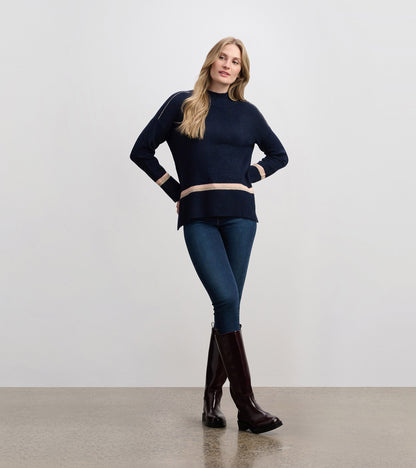 Mock Neck Sweater - Navy Stripe - Hatley Women