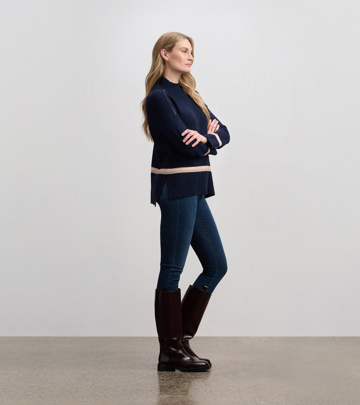 Mock Neck Sweater - Navy Stripe - Hatley Women