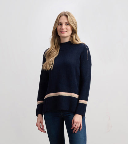 Mock Neck Sweater - Navy Stripe - Hatley Women