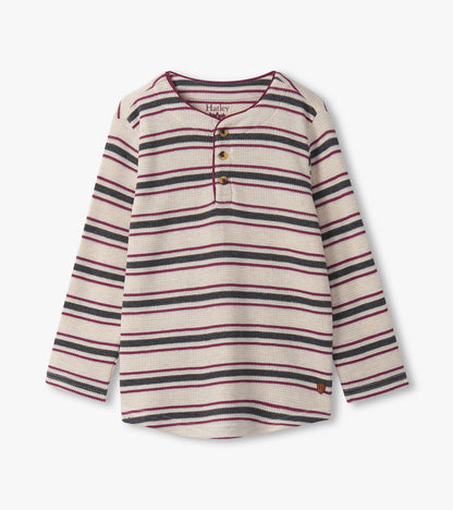 Boys Oatmeal Melange Stripes Waffle Henley - Hatley Boys
