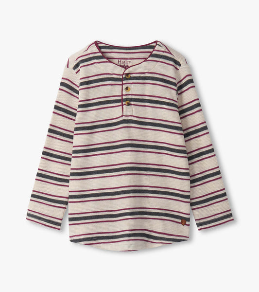 Boys Oatmeal Melange Stripes Waffle Henley - Hatley Boys