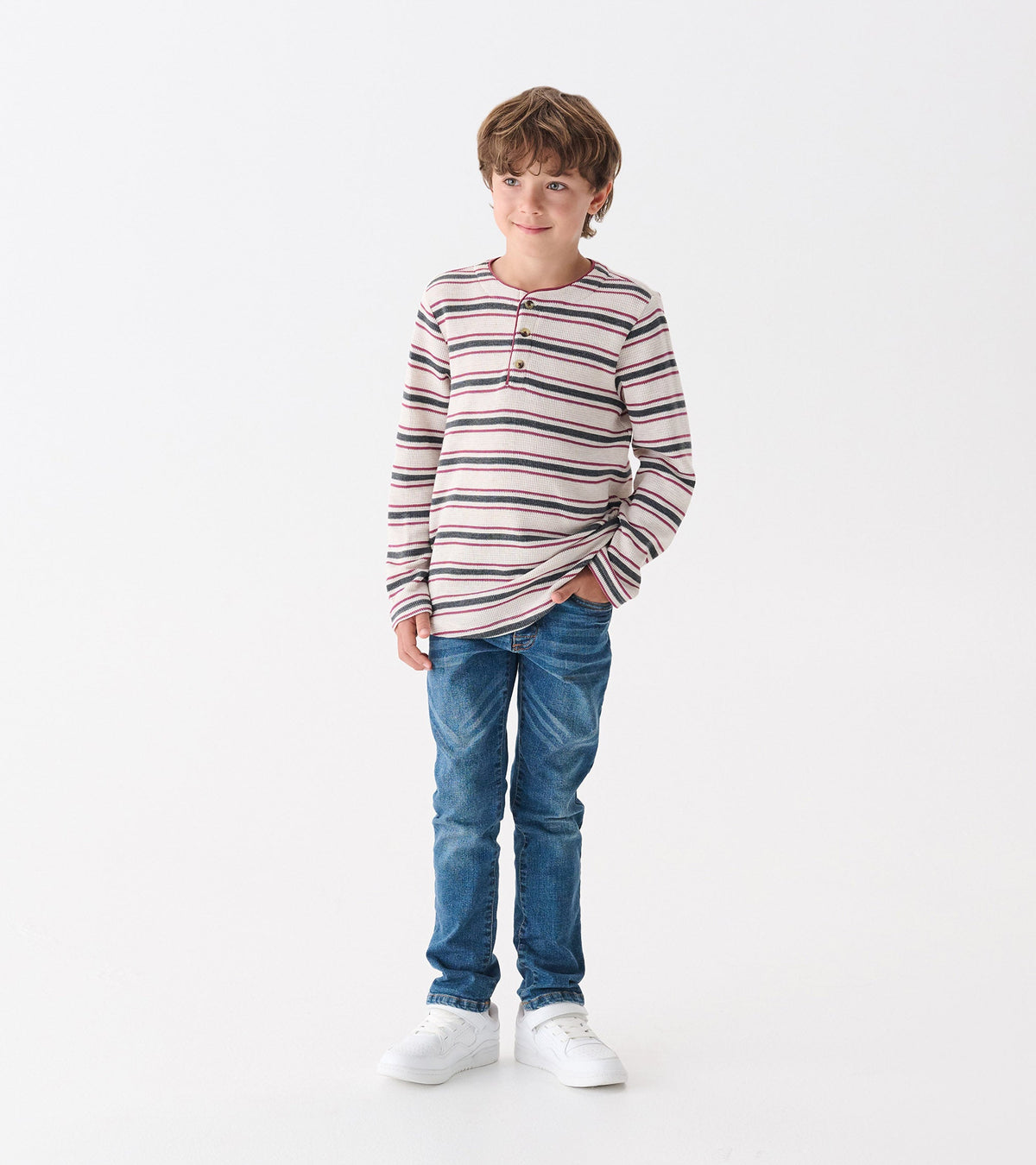 Boys Oatmeal Melange Stripes Waffle Henley - Hatley Boys