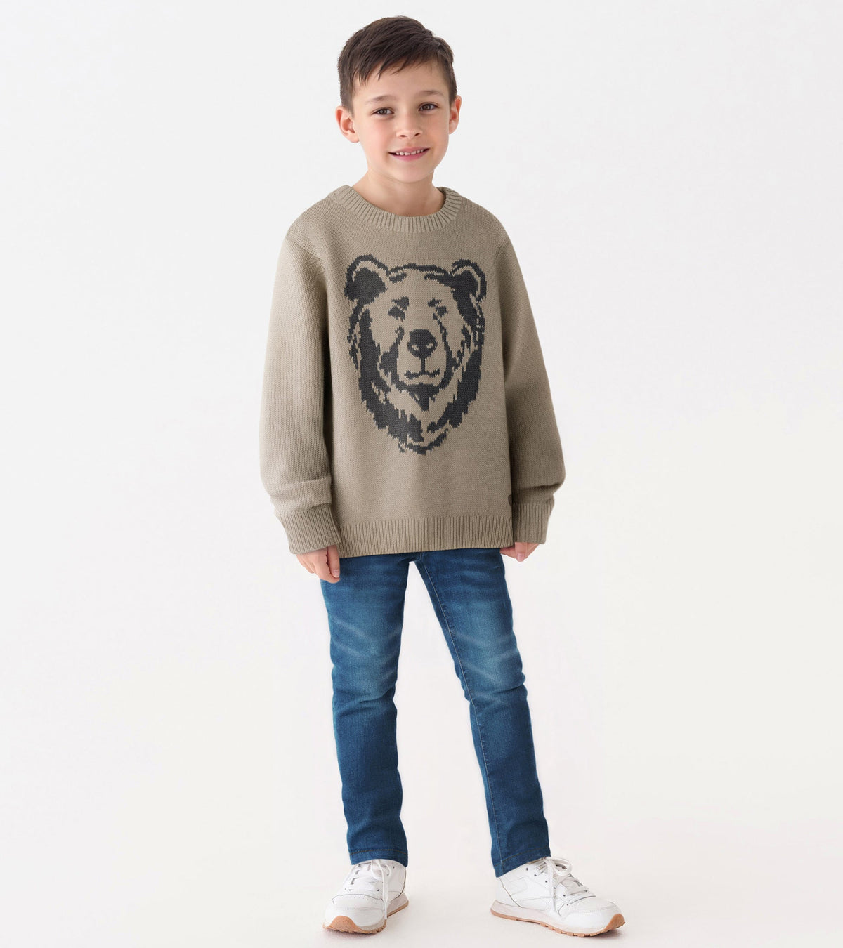 Boys Oatmeal Bear Crew Neck Sweater - Hatley Boys