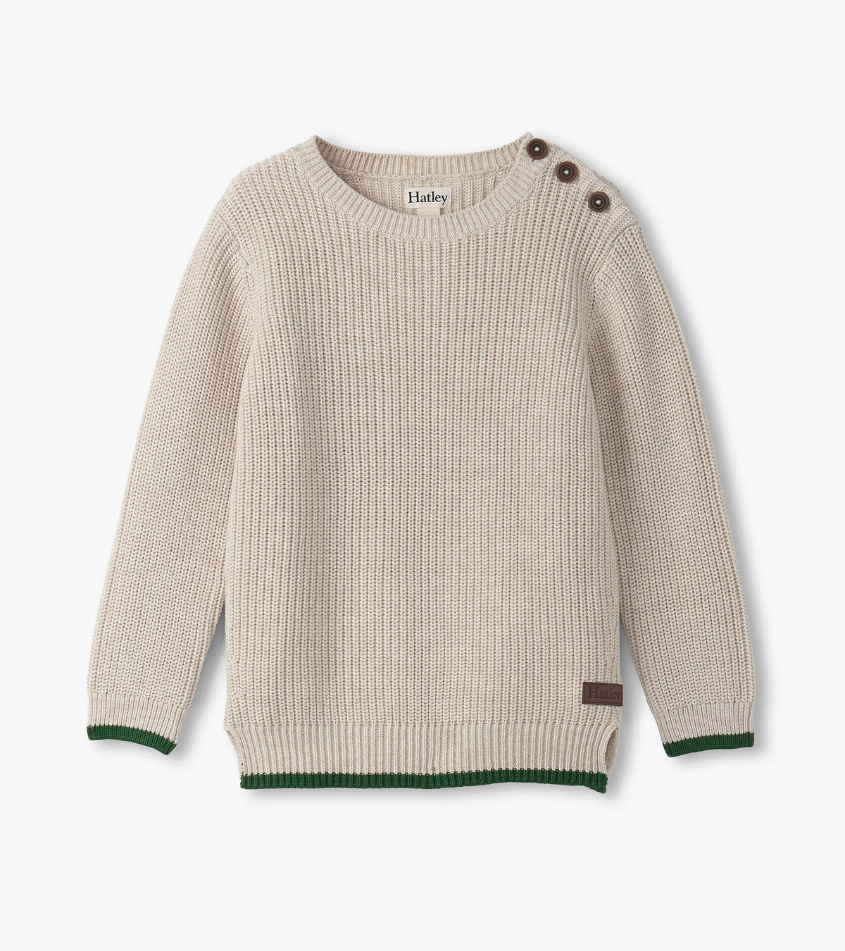 Boys Oatmeal Melange Button Neck Sweater - Hatley Boys