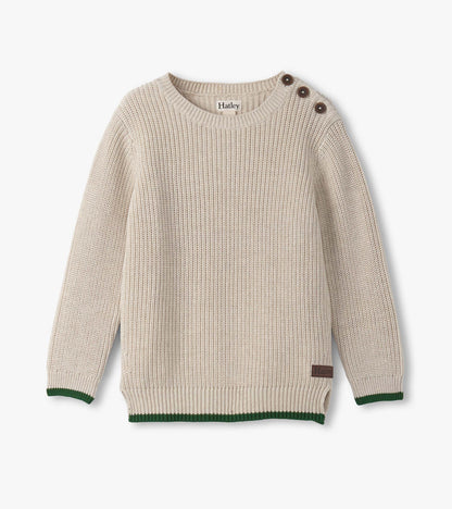 Boys Oatmeal Melange Button Neck Sweater - Hatley Boys