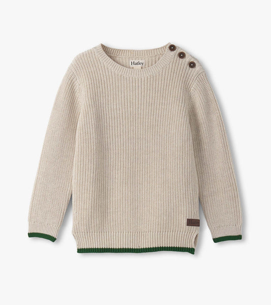 Boys Oatmeal Melange Button Neck Sweater - Hatley Boys