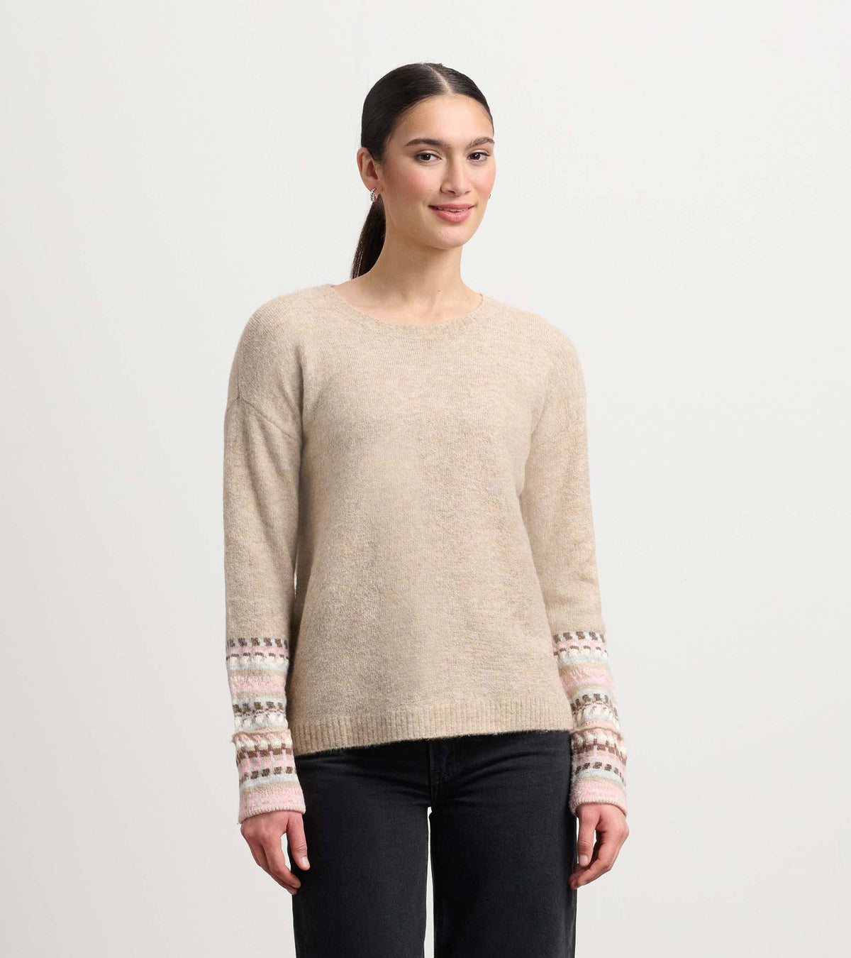 Jacquard Cuff Sweater - Oatmeal Melange - Hatley Women
