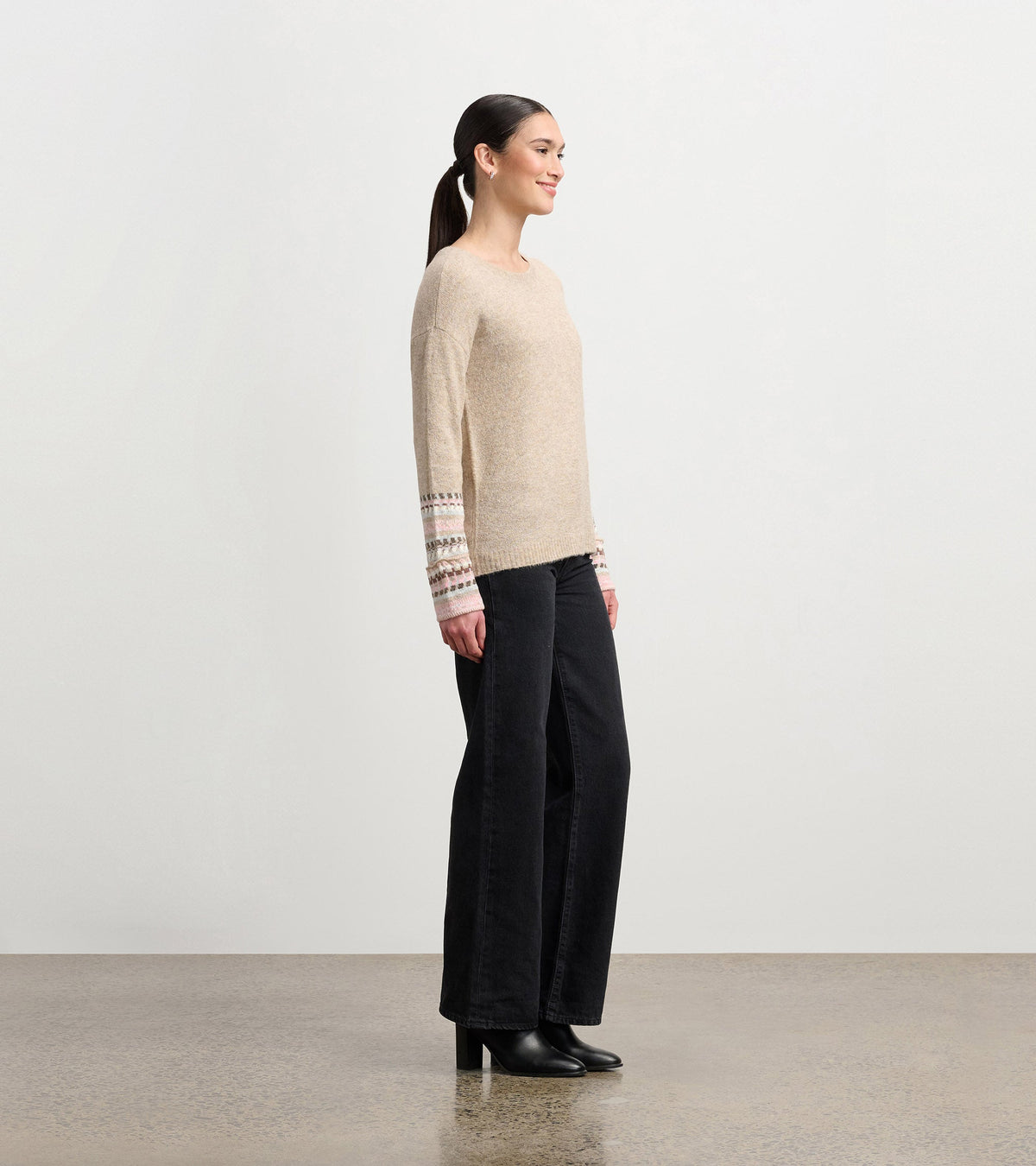 Jacquard Cuff Sweater - Oatmeal Melange - Hatley Women