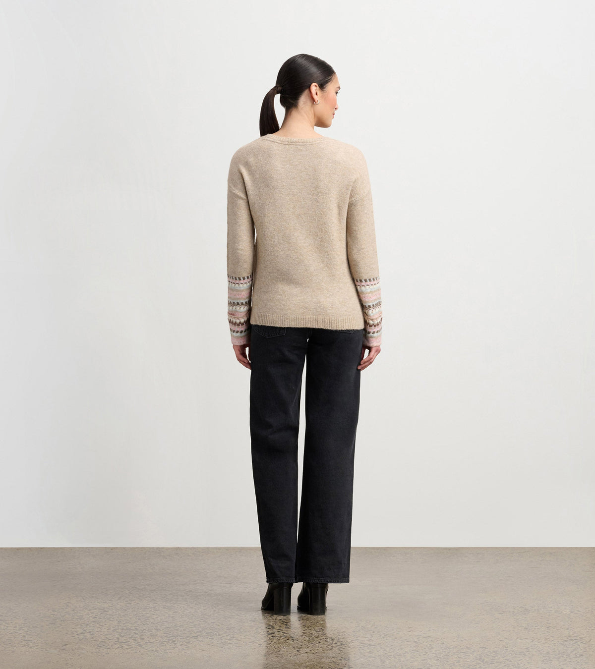 Jacquard Cuff Sweater - Oatmeal Melange - Hatley Women