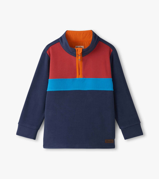 Boys Navy Color Block Fleece 1/4 Zip Mockneck - Hatley Boys