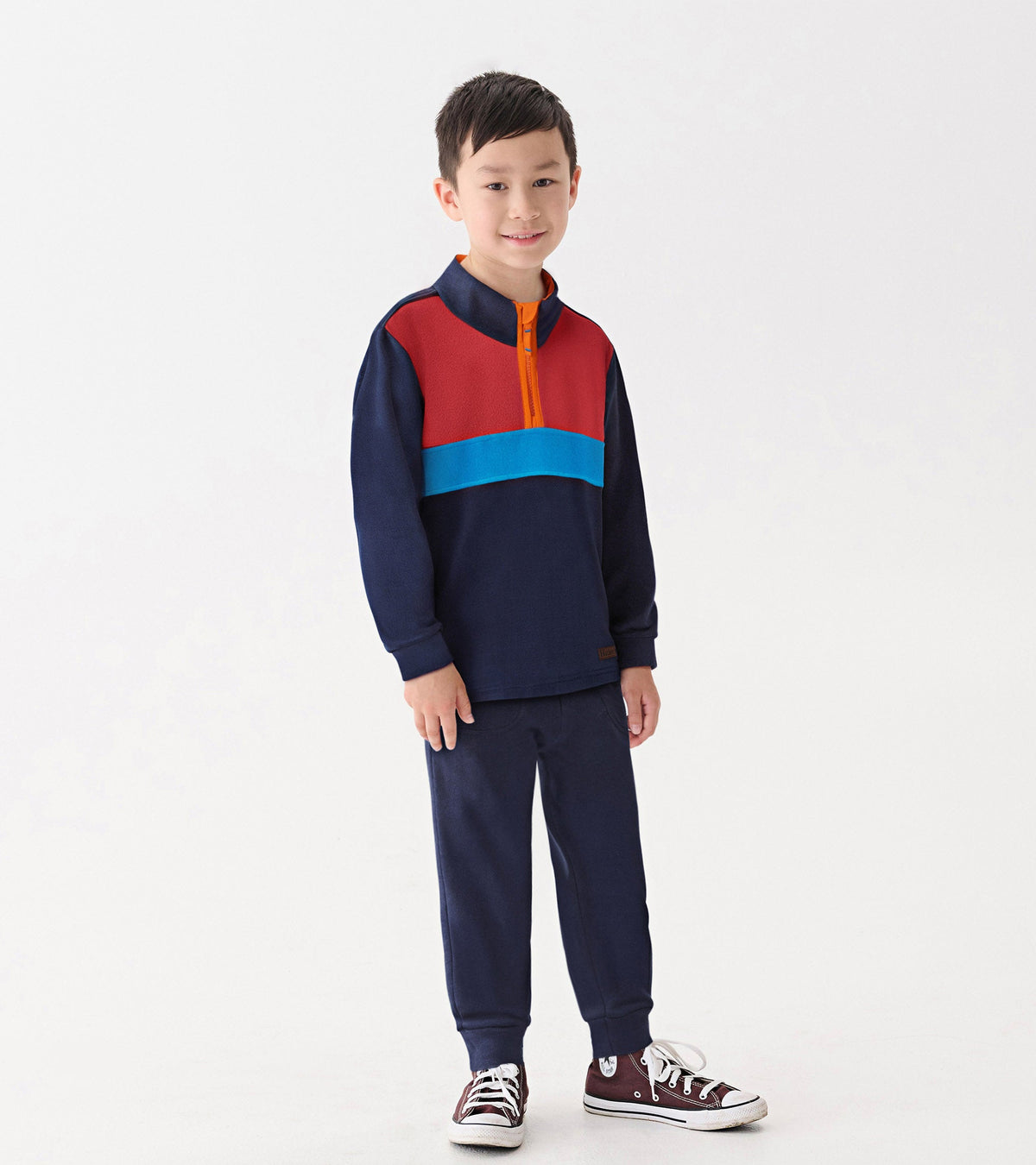 Boys Navy Color Block Fleece 1/4 Zip Mockneck - Hatley Boys