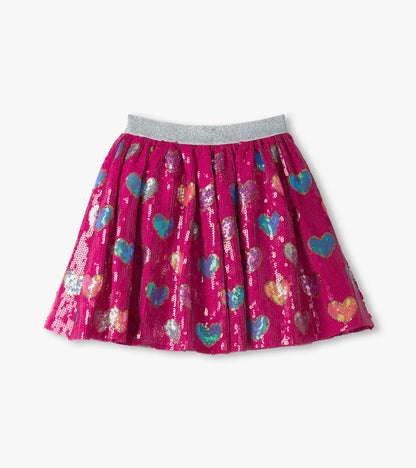 Girls Pink Busted Hearts Sequin Skirt - Hatley Girls