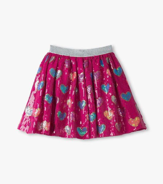 Girls Pink Busted Hearts Sequin Skirt - Hatley Girls