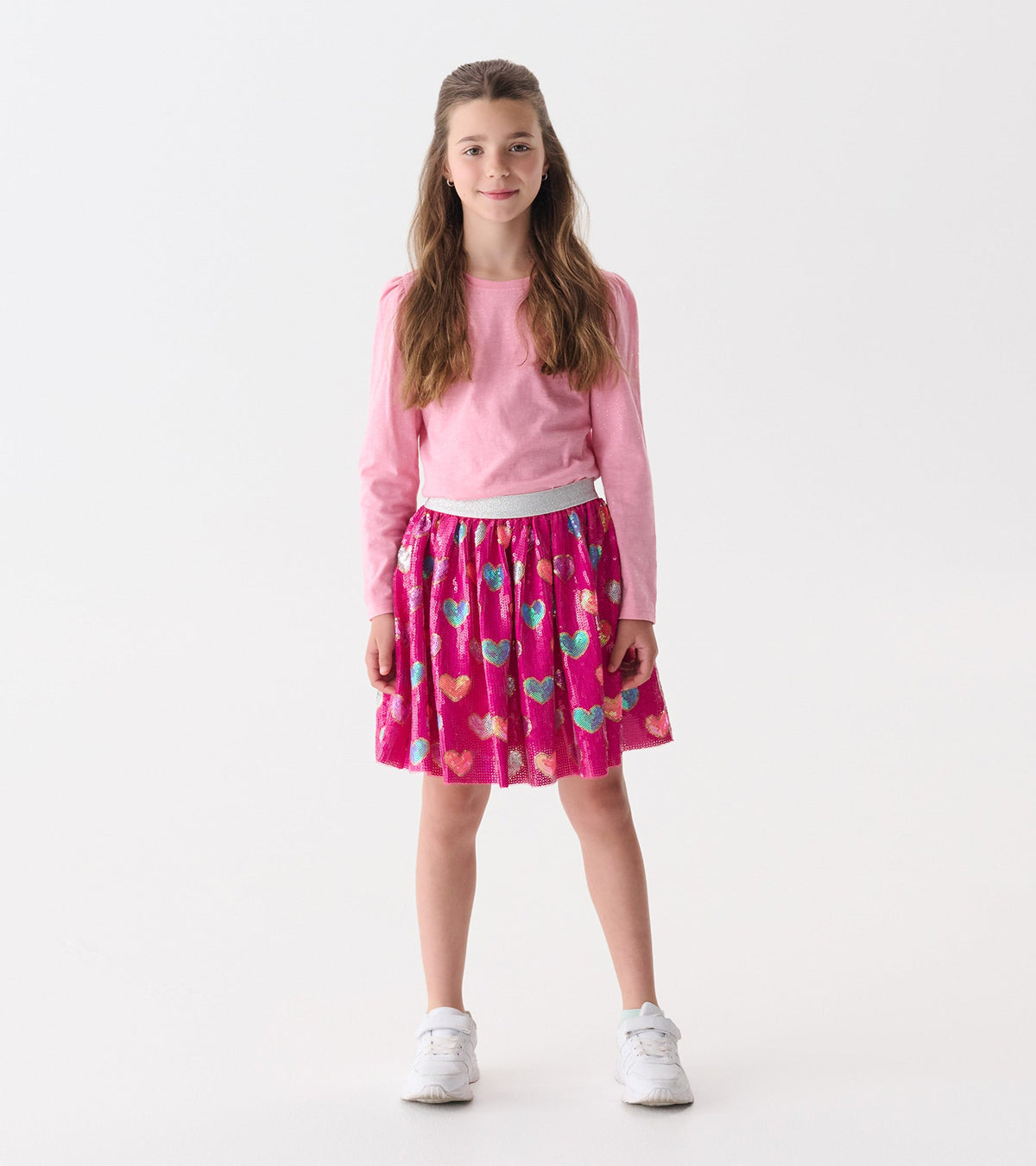 Girls Pink Busted Hearts Sequin Skirt - Hatley Girls