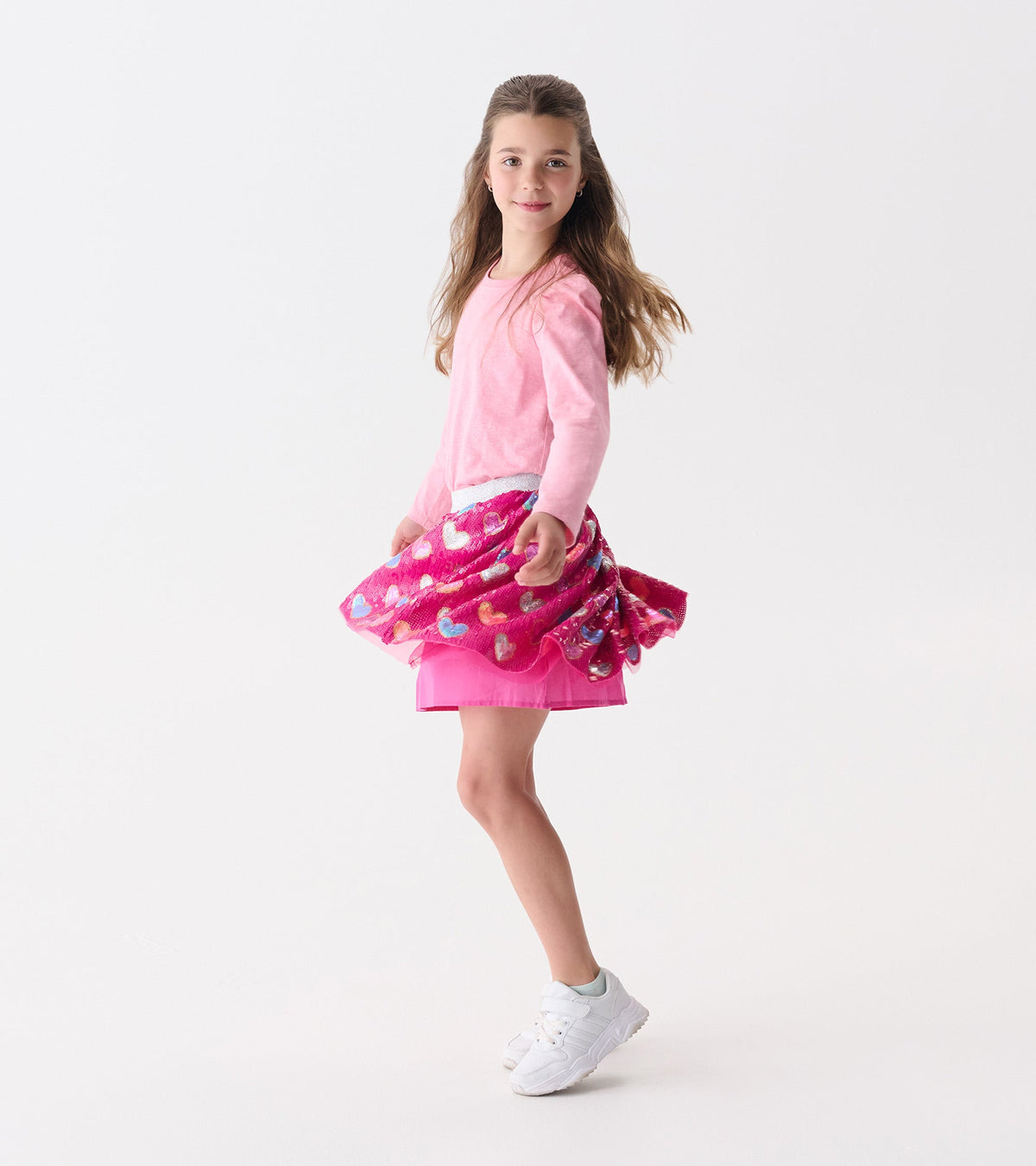 Girls Pink Busted Hearts Sequin Skirt - Hatley Girls