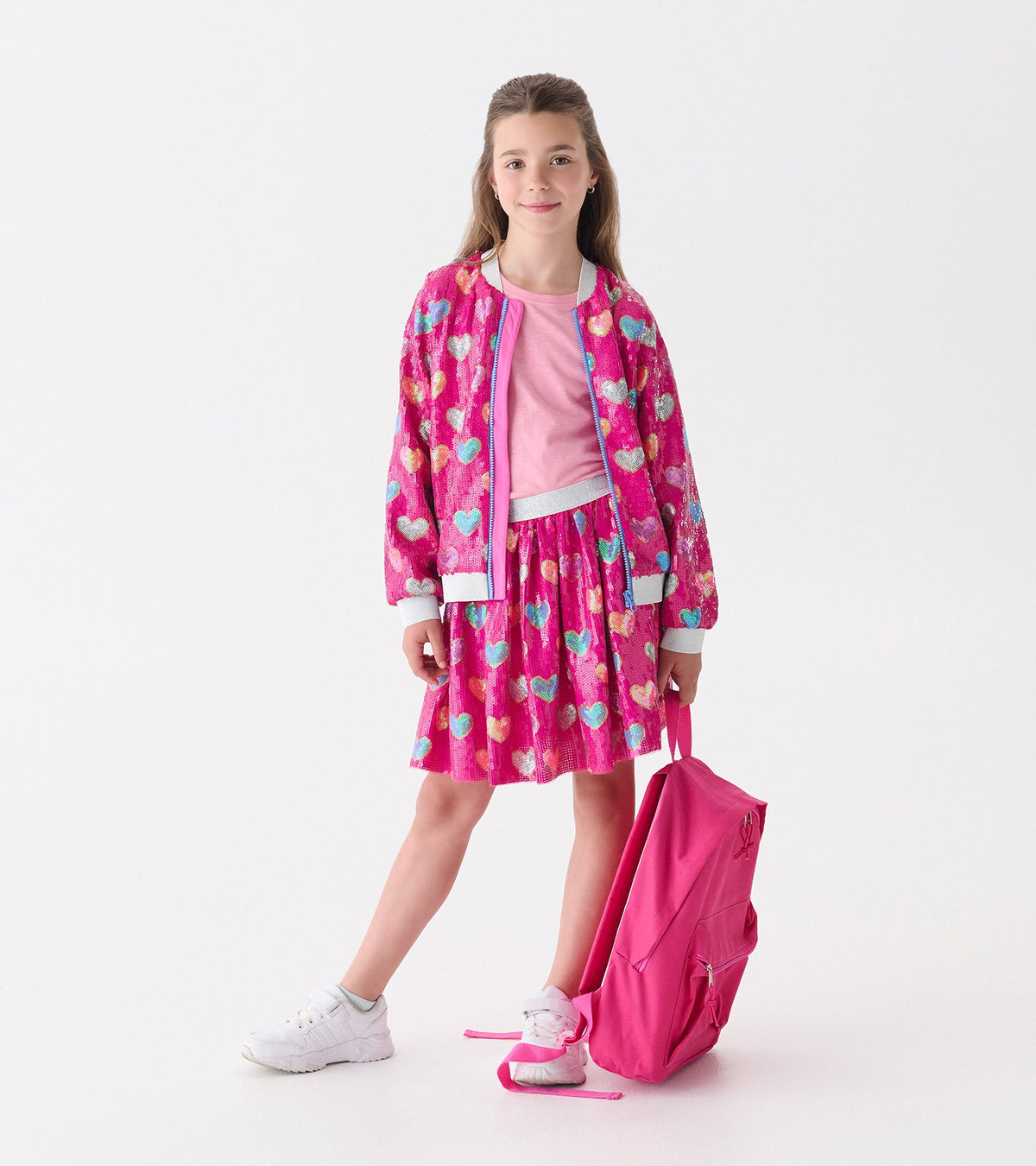 Girls Pink Busted Hearts Sequin Skirt - Hatley Girls