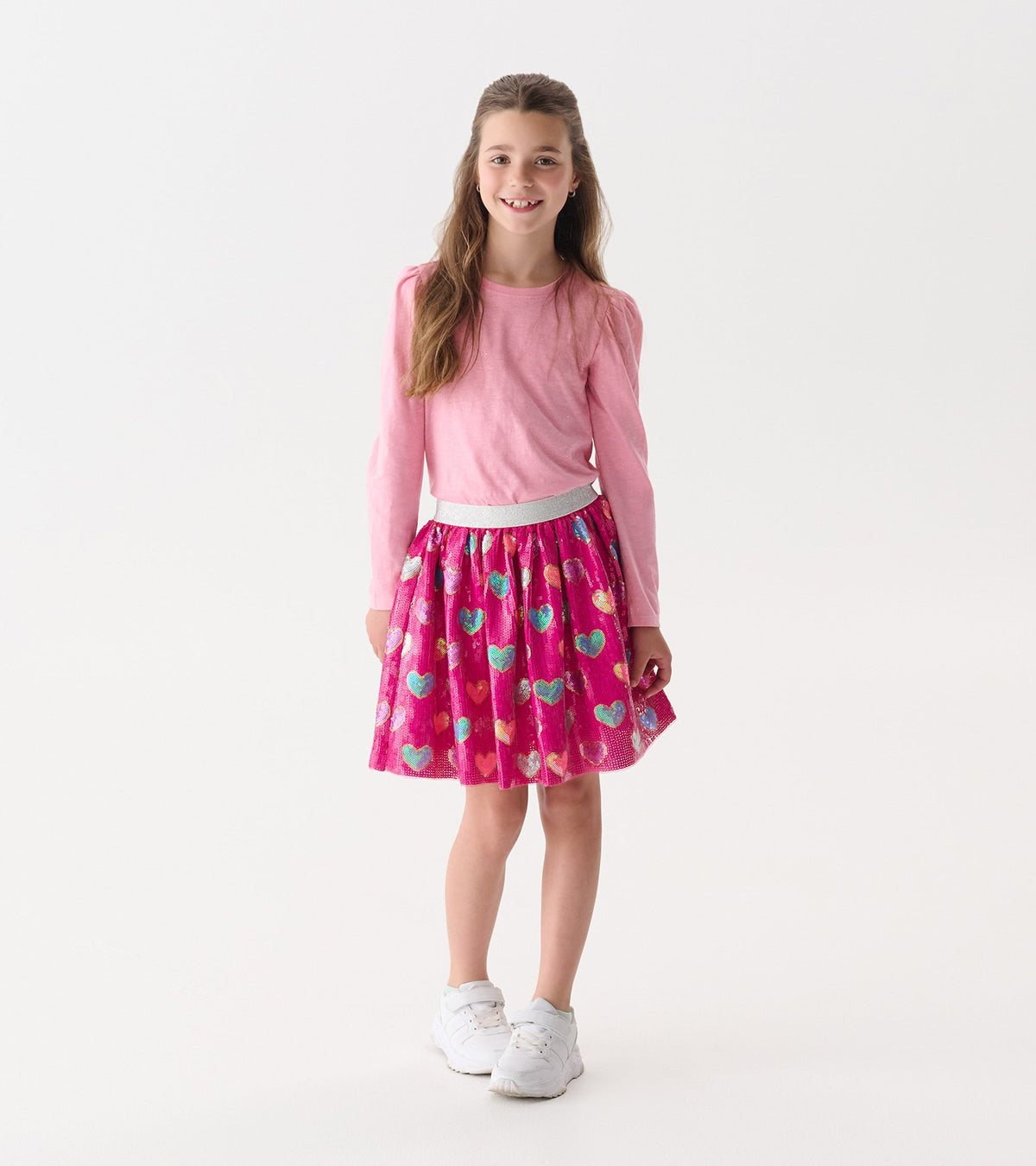 Girls Pink Busted Hearts Sequin Skirt - Hatley Girls