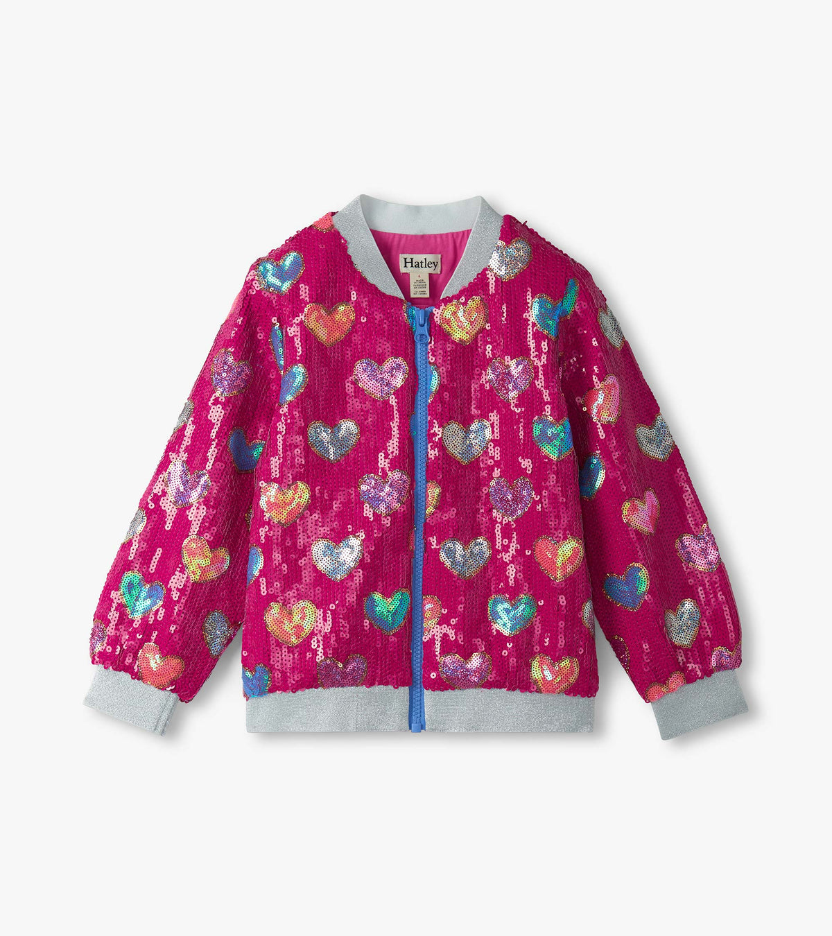 Girls Pink Busted Hearts Sequin Bomber Jacket - Hatley Girls