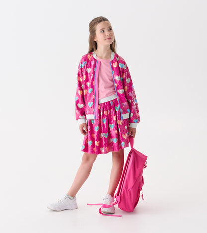 Girls Pink Busted Hearts Sequin Bomber Jacket - Hatley Girls