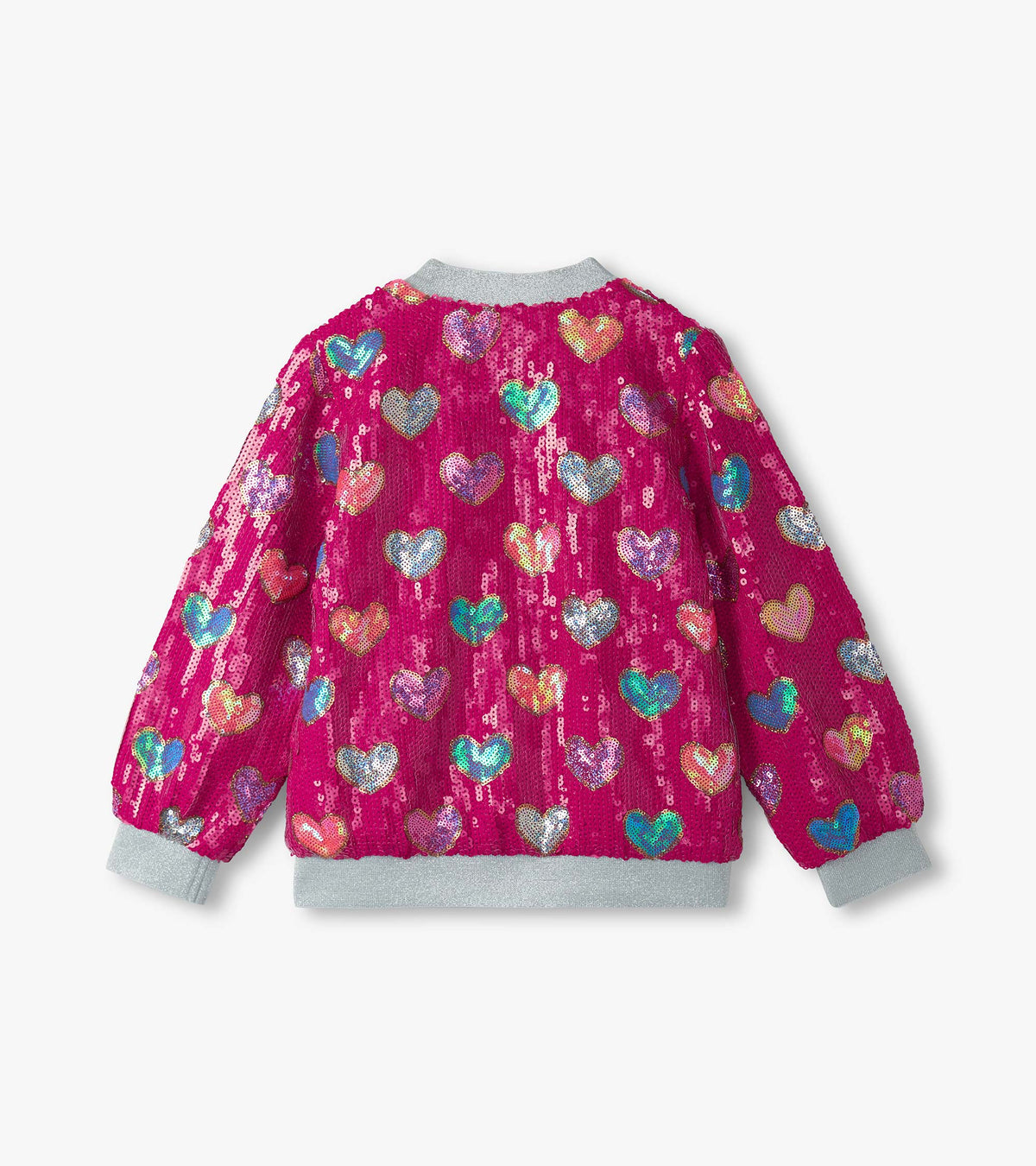 Girls Pink Busted Hearts Sequin Bomber Jacket - Hatley Girls