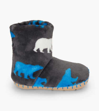 Boys Polar Bear Silhouette Fuzzy Fleece Slippers - Hatley Boys