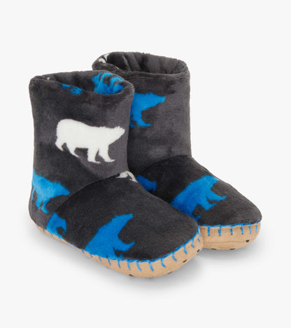 Boys Polar Bear Silhouette Fuzzy Fleece Slippers - Hatley Boys