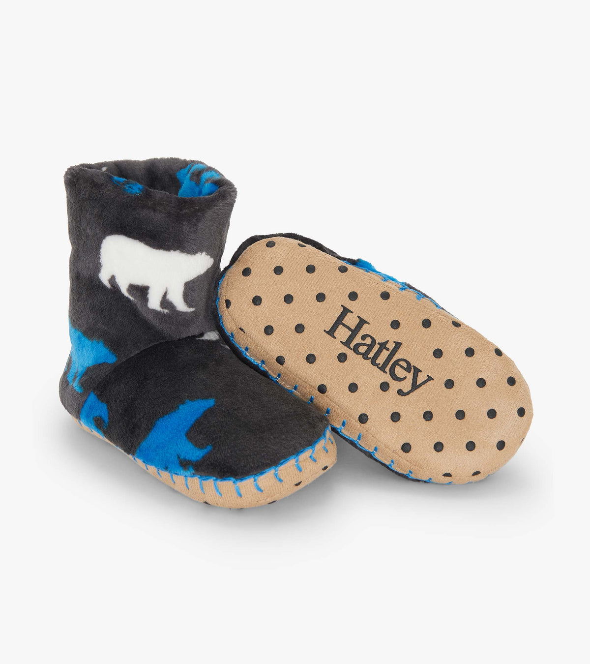 Boys Polar Bear Silhouette Fuzzy Fleece Slippers - Hatley Boys