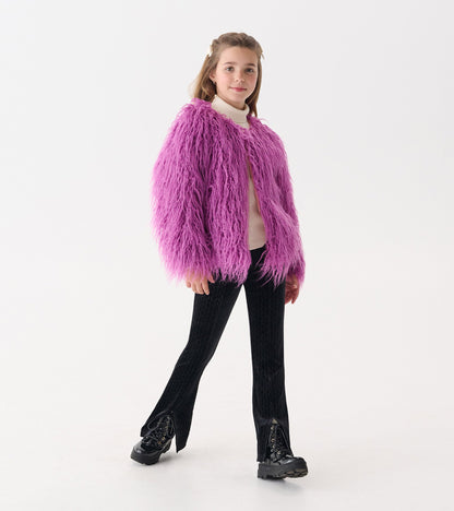 Girls Radiant Orchid Mongolian Faux Fur Topper - Hatley Girls