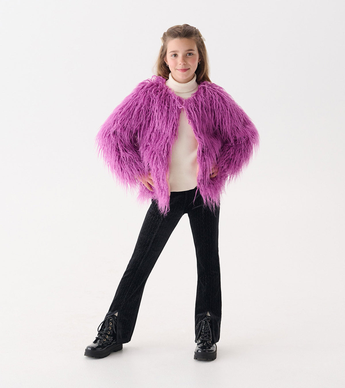 Girls Radiant Orchid Mongolian Faux Fur Topper - Hatley Girls