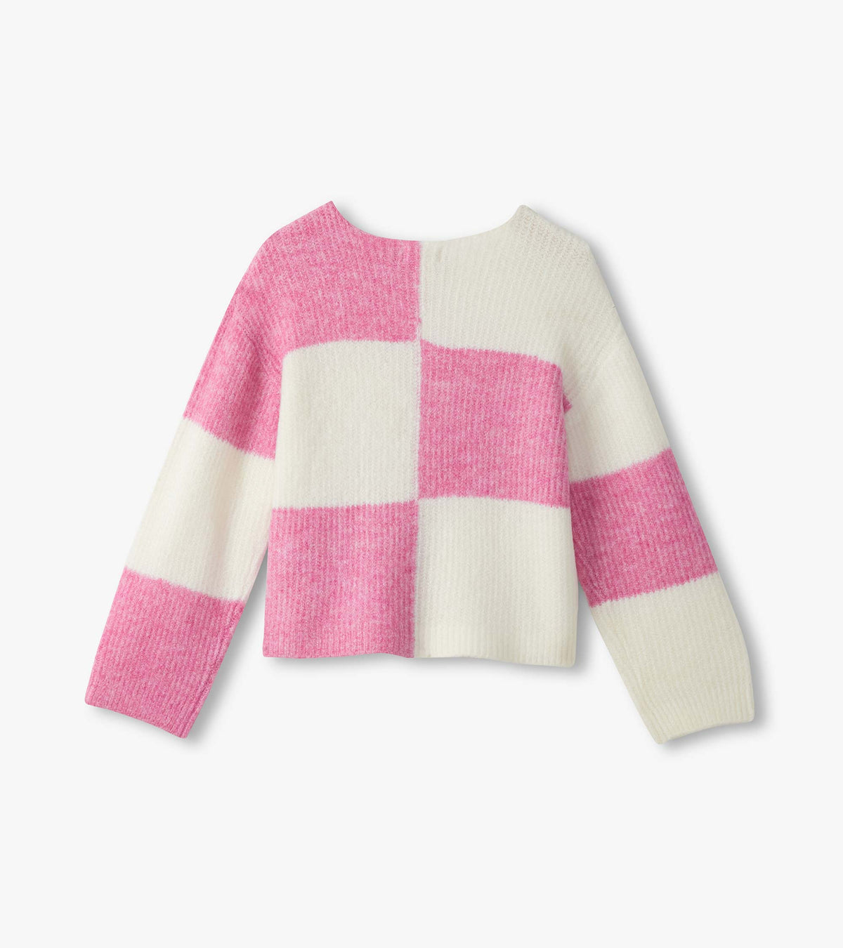 Girls Sea Pink Check Drop Shoulder Sweater - Hatley Girls