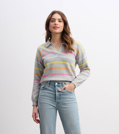 Johnny Collar Sweater - Sorbet Stripes - Hatley Women