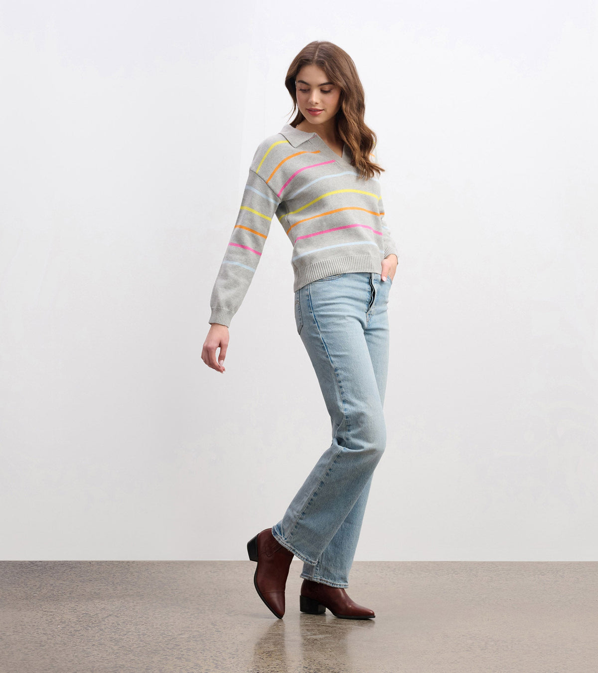 Johnny Collar Sweater - Sorbet Stripes - Hatley Women