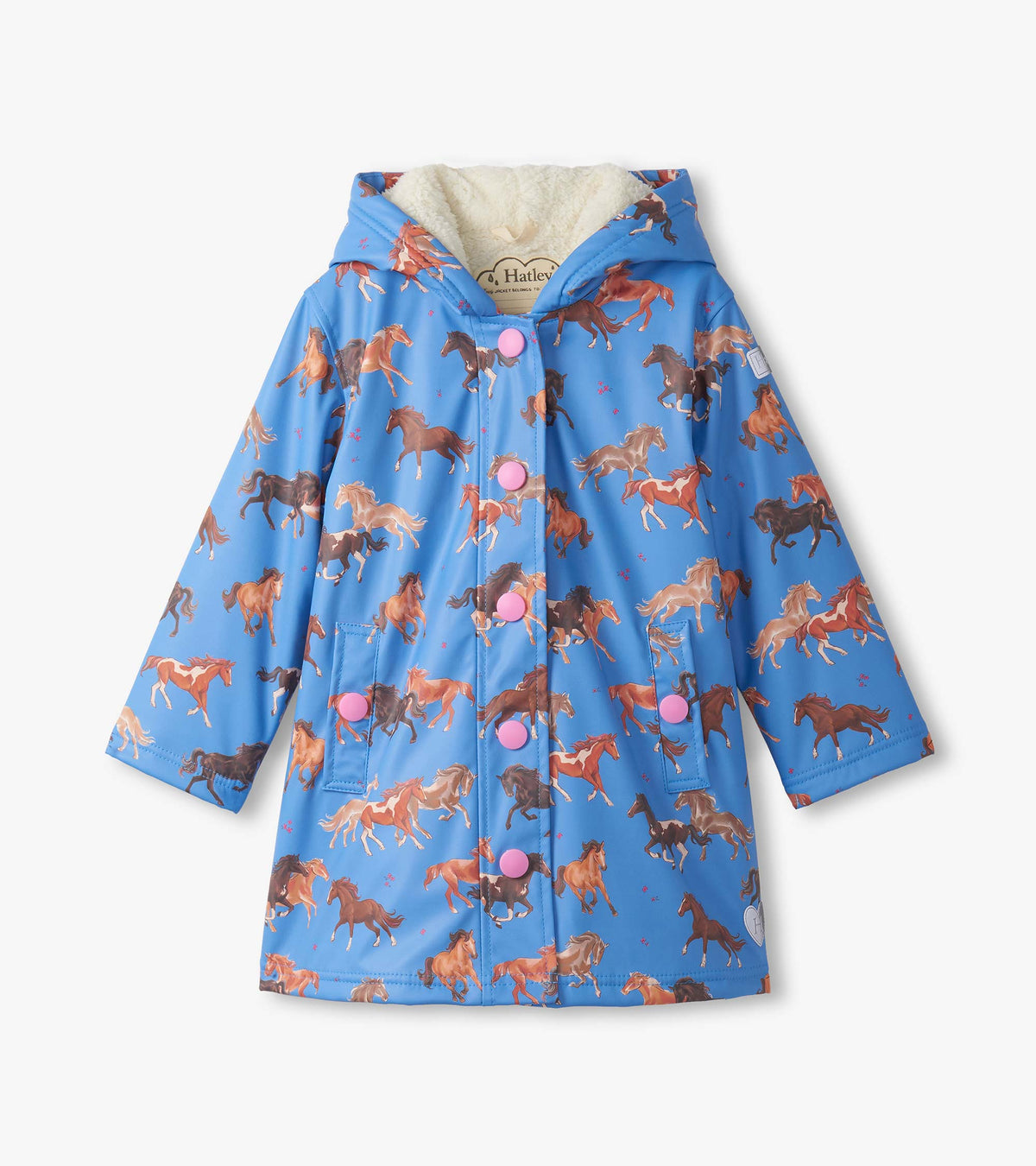 Girls Tinsel Horses Sherpa Lined Button-Up Rain Jacket - Hatley Girls