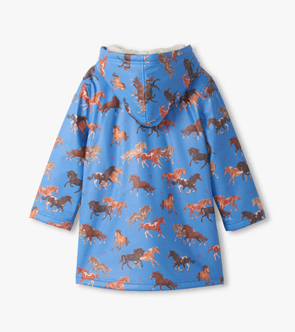 Girls Tinsel Horses Sherpa Lined Button-Up Rain Jacket - Hatley Girls