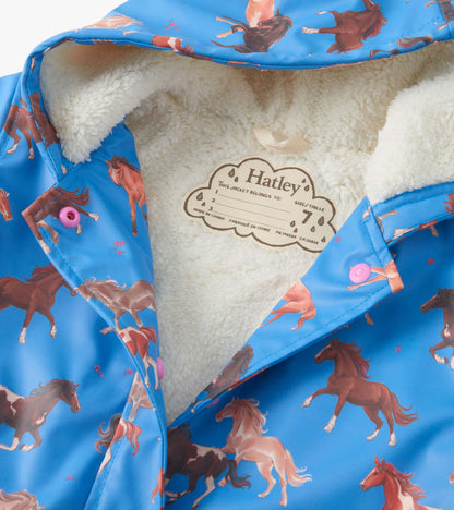 Girls Tinsel Horses Sherpa Lined Button-Up Rain Jacket - Hatley Girls
