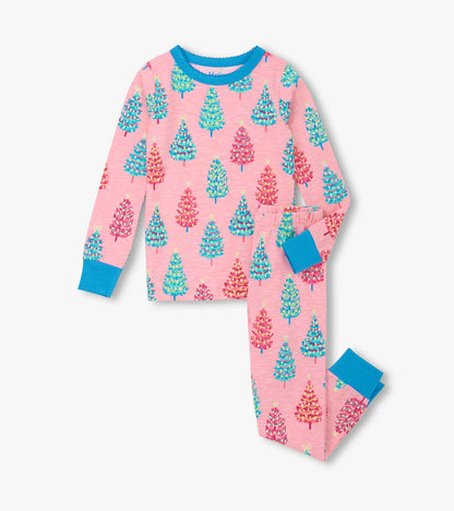 Girls Pink Bottle Brush Trees Glow in the Dark Cotton Pajama Set - Hatley Girls
