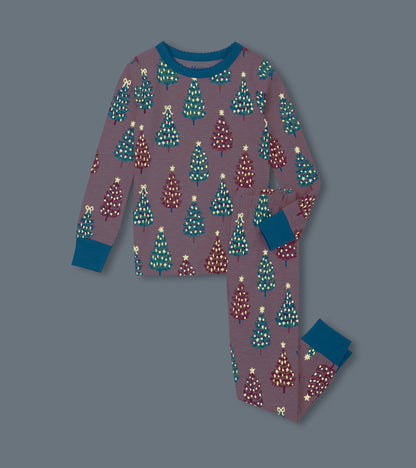 Girls Pink Bottle Brush Trees Glow in the Dark Cotton Pajama Set - Hatley Girls