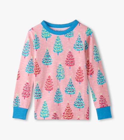 Girls Pink Bottle Brush Trees Glow in the Dark Cotton Pajama Set - Hatley Girls