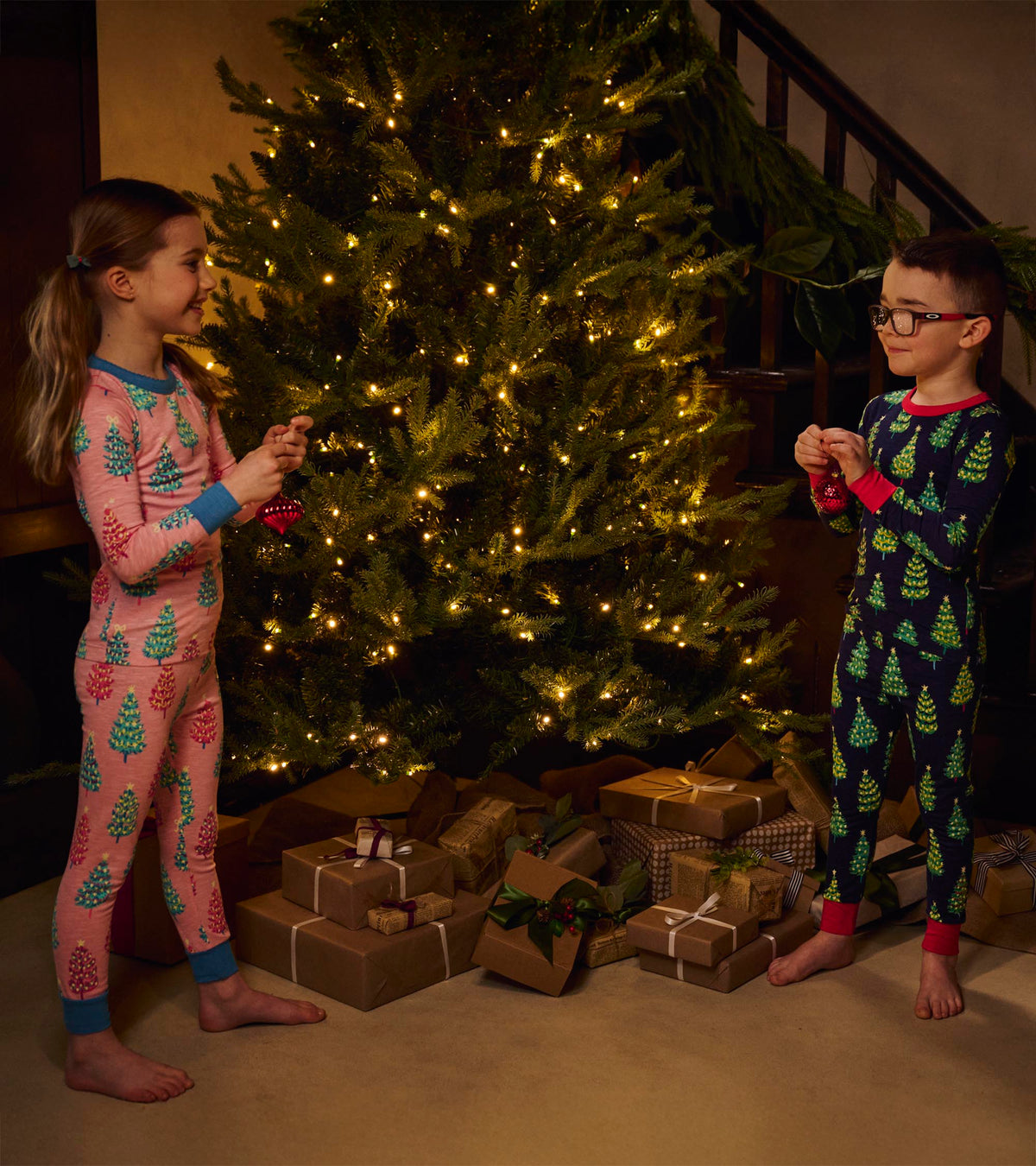 Girls Pink Bottle Brush Trees Glow in the Dark Cotton Pajama Set - Hatley Girls