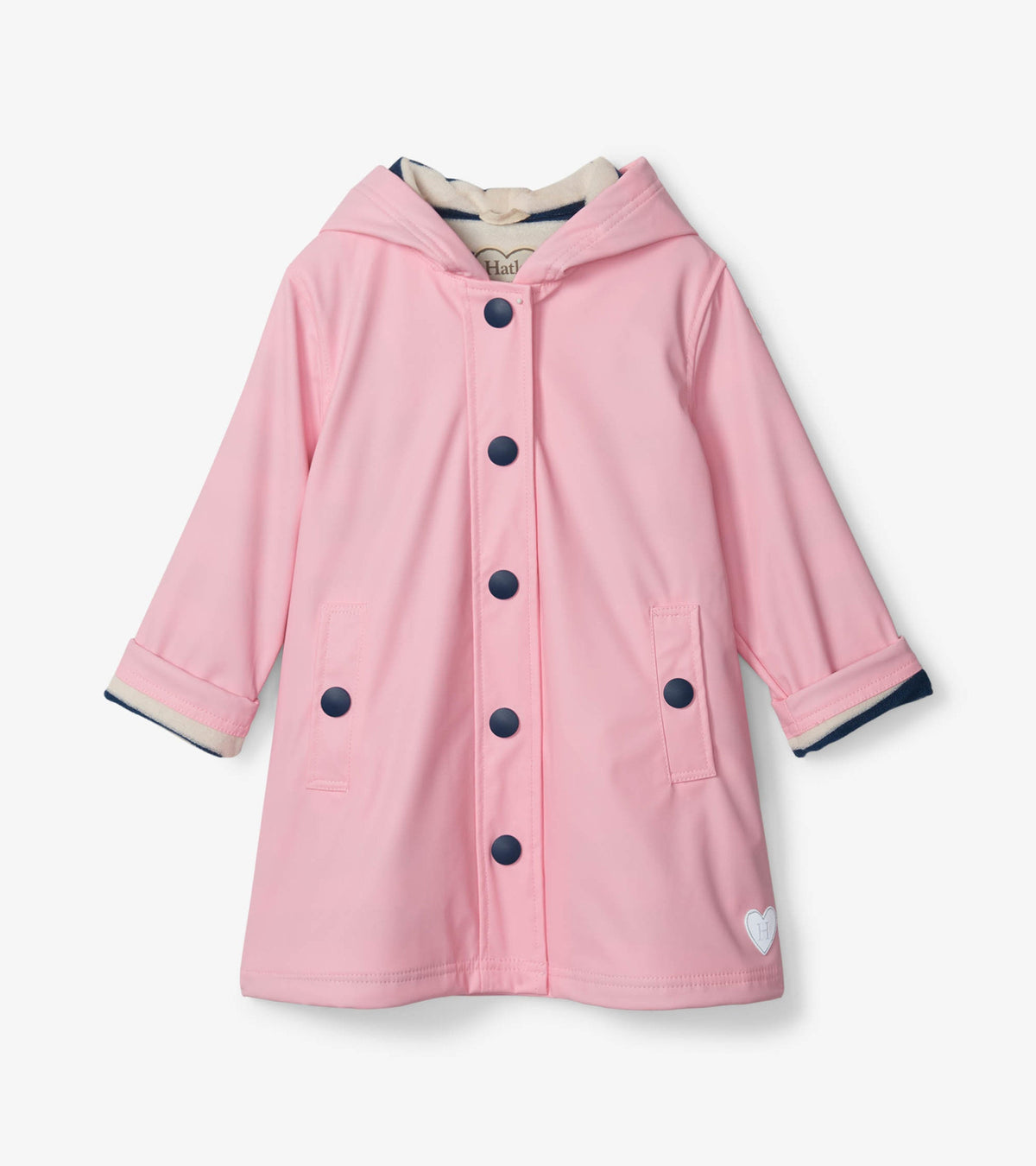Girls Pink & Navy Button-Up Rain Jacket - Hatley Girls