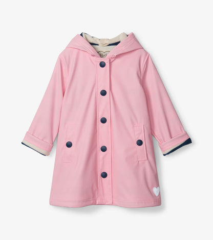 Girls Pink & Navy Button-Up Rain Jacket - Hatley Girls