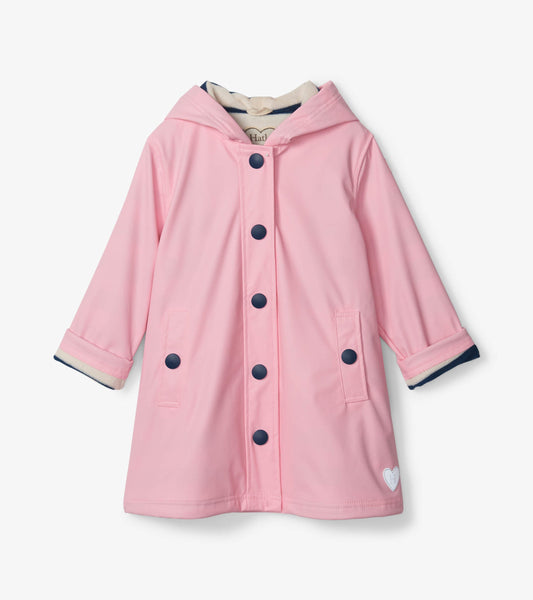 Girls Pink & Navy Button-Up Rain Jacket - Hatley Girls