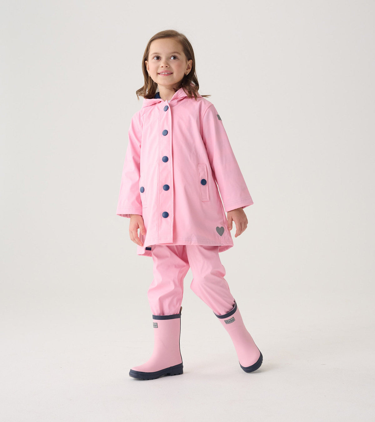 Girls Pink & Navy Button-Up Rain Jacket - Hatley Girls