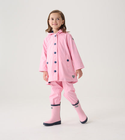 Girls Pink & Navy Button-Up Rain Jacket - Hatley Girls