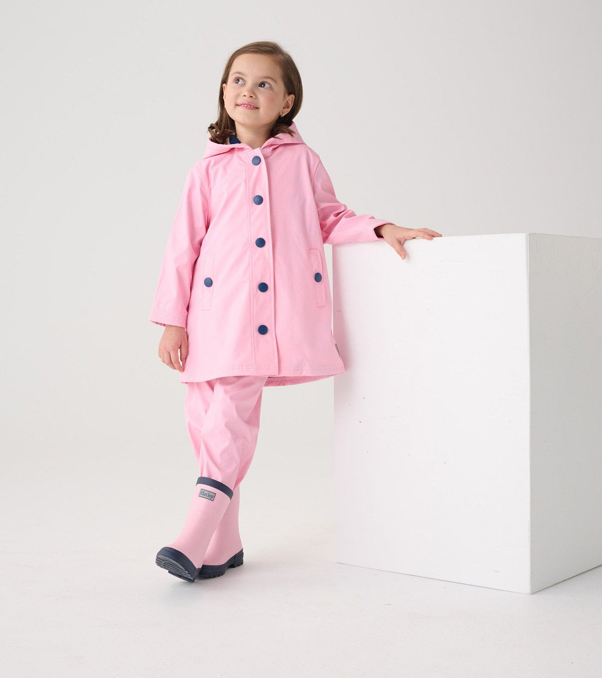 Girls Pink & Navy Button-Up Rain Jacket - Hatley Girls