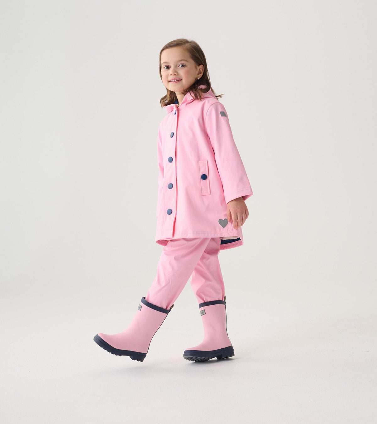 Girls Pink & Navy Button-Up Rain Jacket - Hatley Girls