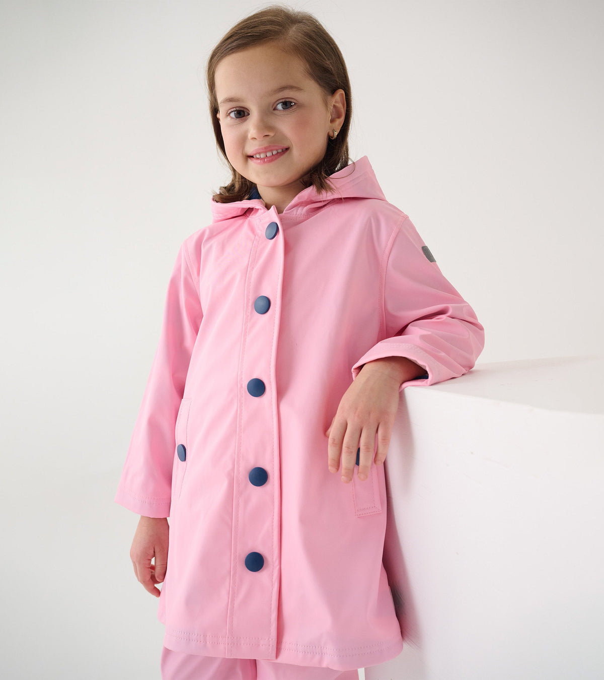 Girls Pink & Navy Button-Up Rain Jacket - Hatley Girls